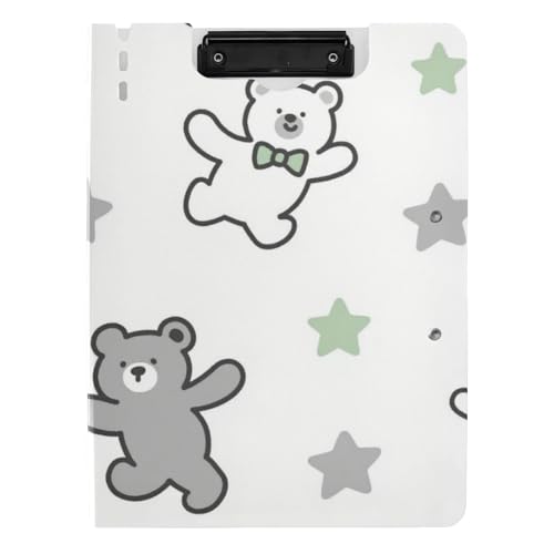 Faltbare Klemmbretter, niedlicher und lustiger grauer Teddybär, A4-Klemmbrett mit Padfolio, horizontale und vertikale Doppel-Clips, Schulklemmbrett mit Abdeckung von voucong