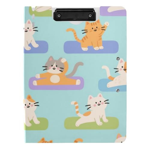 Faltbare Klemmbretter Katzen machen Yoga Cartoon A4 Klemmbrett Binder Doppelclips Stifthalter Still-Clipboard mit Abdeckung von voucong