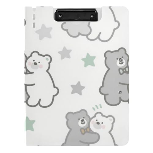Faltbare Klemmbretter mit niedlichem Cartoon-Teddybär, A4-Klemmbrett, Folio-Ordner, doppelte Metall-Clips, Stifthalter, Schul-Klemmbrett mit festem Einband von voucong