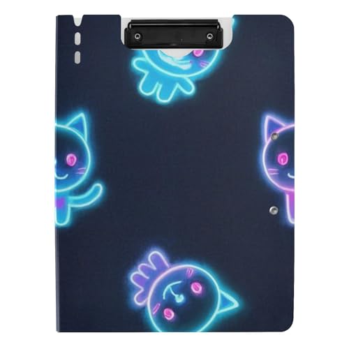 Faltbares Klemmbrett, Cartoon, niedlich, bunt, fluoreszierend, Neon-Katze, A4, Klemmbrett, horizontale und vertikale Doppel-Clips, Büro-Klemmbrett mit Abdeckung von voucong
