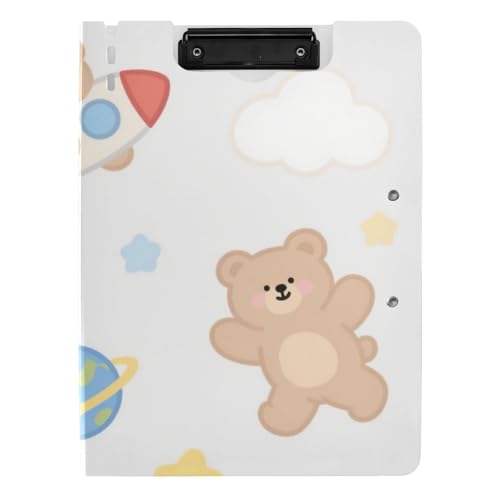 Faltbares Klemmbrett, Cartoon, niedlicher Braunbär, A4, Klemmbrett, Folio, zwei Metall-Clips, Stifthalter, Büro-Klemmbrett mit Abdeckung von voucong