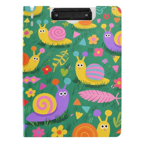 Faltbares Klemmbrett, Cartoon-Schnecke und Blumen, bunt, A4, Clipfolio, Doppel-Clips, Stifthalter, Still-Clipboard mit festem Einband von voucong