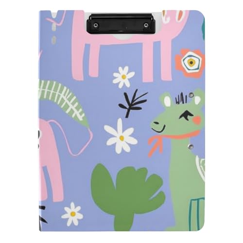 Faltbares Klemmbrett, bunt, kindliche Cartoon-Tiere, A4-Klemmbrett, doppelte Metall-Clips, Stifthalter, Still-Klemmbrett mit Abdeckung von voucong