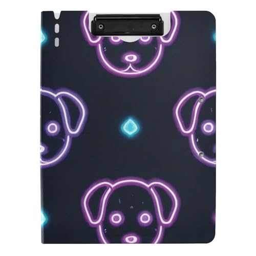 Faltbares Klemmbrett mit Aufbewahrung, Cartoon, niedliche Farbe, fluoreszierend, Neon-Hund, A4-Klemmbrett, Folio, zwei Metall-Clips, Stifthalter, Büro-Klemmbrett mit Abdeckung von voucong