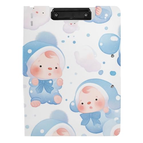 Faltbares Klemmbrett mit Aufbewahrung, Cartoon, niedliches Babyblau, A4-Klemmbrett, Padfolio, doppelte Metall-Clips, Stifthalter, Büro-Klemmbrett mit Abdeckung von voucong