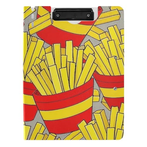 Faltbares Klemmbrett mit Aufbewahrung, niedliches Cartoon-Essen, Pommes Frites, A4-Klemmbrett mit Padfolio, doppelte Metall-Clips, Stifthalter, Still-Clipboard mit Abdeckung von voucong