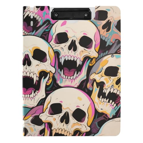 Faltbares Klemmbrett mit buntem Cartoon-Totenkopf-Motiv, A4, horizontale und vertikale Doppel-Clips, Schul-Klemmbrett mit Abdeckung Faltbares Klemmbrett mit buntem Cartoon-Totenkopf-Motiv, A4, horizontale und vertikale Doppel-Clips, Schul-Klemmbrett mit Abdeckung von voucong