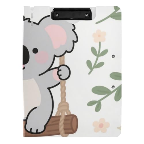 Faltbares Klemmbrett mit niedlichem Cartoon-Motiv, grau, schwingend, Koala, A4, Clipfolio, horizontale und vertikale Doppel-Clips, Still-Clipboard mit Abdeckung von voucong
