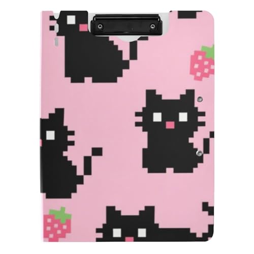 Faltbares Klemmbrett mit niedlichem Cartoon-Motiv, schwarze Pixel-Katze, A4-Klemmbrett mit Padfolio, doppelte Metall-Clips, Stifthalter, Büro-Klemmbrett mit Abdeckung Faltbares Klemmbrett mit niedlichem Cartoon-Motiv, schwarze Pixel-Katze, A4-Klemmbrett mit Padfolio, doppelte Metall-Clips, Stifthalter, Büro-Klemmbrett mit Abdeckung von voucong