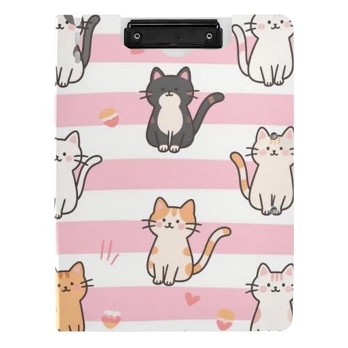 Faltbares Klemmbrett mit rosa weißen Streifen, Cartoon-Katze, A4-Klemmbrett, Folio-Doppel-Clips, Stifthalter, Büro-Klemmbrett mit festem Einband von voucong