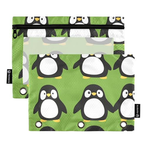 Federmäppchen mit 3 Löchern, niedliches Pinguin-Grün, mit transparentem Fenster, großes Fassungsvermögen, für Klassenzimmer, Schule, Bürobedarf, 2 Stück von voucong