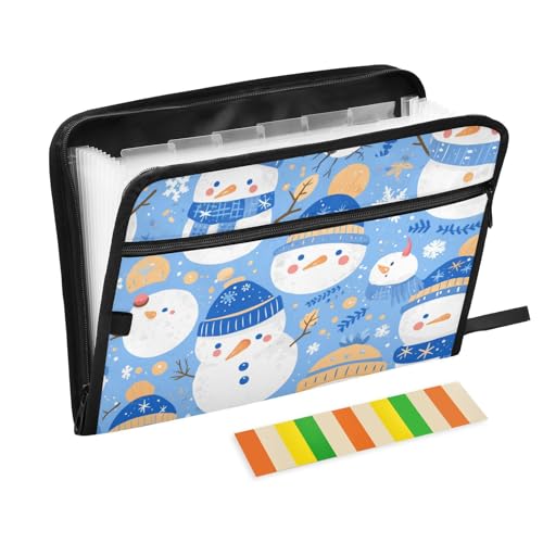 Filigraner Cartoon-Schneemann-Ordner mit Trennblättern, 13 Taschen, A4, Briefgröße mit Reißverschluss, für erweiterbare Aktenhüllen, Himmelblau von voucong
