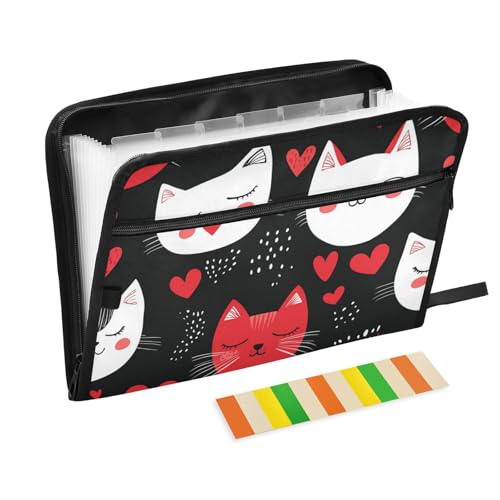 Französische Katzen-Dokumentenmappe mit Taschen, 13 Taschen, A4, Briefgröße mit Reißverschluss, für Akten, Taschenordner von voucong