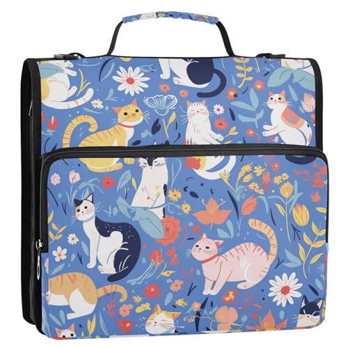 Fresh Spring Bunte Katzen 3 Ringe Ordner-Organizer mit Griff, mehrere Taschen, Dokumentenmappe, Organizer für Schule/Büro von voucong