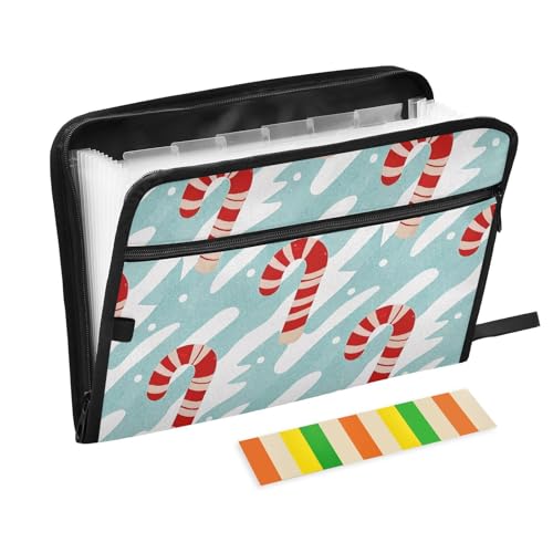 Frohe Weihnachten rot und weiß gestreifte Zuckerstangen-Ordner mit Trennwänden, 13 Taschen, A4, Briefgröße mit Reißverschluss, für Organizer, Aktenordner Frohe Weihnachten rot und weiß gestreifte Zuckerstangen-Ordner mit Trennwänden, 13 Taschen, A4, Briefgröße mit Reißverschluss, für Organizer, Aktenordner von voucong