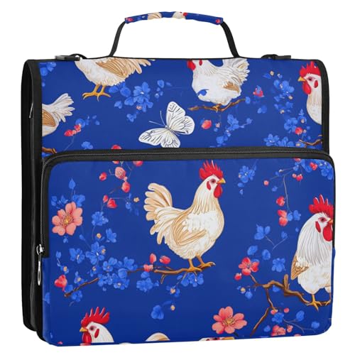 Funny Yuanbao Chicken Ringbuch mit 3 Ringen, stabiler Reißverschluss, mit Schultergurt und Griff, mehrere Taschen, tragbar, für Zuhause, Reisen, sichere Aufbewahrungstasche für Büro, Schule, 3,8 cm von voucong