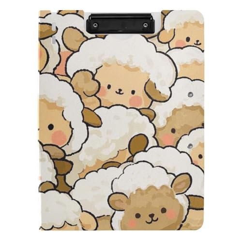 Gefaltetes Klemmbrett, niedliches Cartoon-Schaf, beige, A4-Klemmbrett, Folio-Ordner, Doppel-Clips, Stifthalter, Still-Clipboard mit Abdeckung von voucong