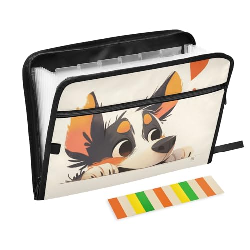 Große Dokumentenmappe, Cartoon-Welpe, 13 Taschen, A4, Briefgröße, mit Reißverschluss, für Bürobedarf Große Dokumentenmappe, Cartoon-Welpe, 13 Taschen, A4, Briefgröße, mit Reißverschluss, für Bürobedarf von voucong