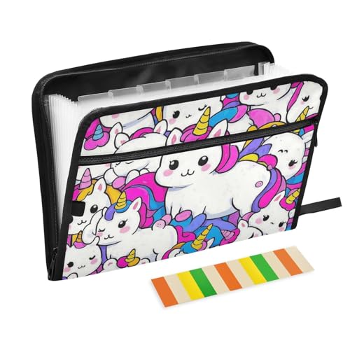 Große Dokumentenmappe mit niedlichen Cartoon-Einhörnern, Regenbogen, 13 Taschen, A4, Briefgröße mit Reißverschluss, für Aktenordner, Fächermappe Große Dokumentenmappe mit niedlichen Cartoon-Einhörnern, Regenbogen, 13 Taschen, A4, Briefgröße mit Reißverschluss, für Aktenordner, Fächermappe von voucong