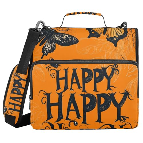 Gruseliges gelbes Halloween-Mappe mit 3 Ringen, 3 Ringe, mit Griff und abnehmbarem Schultergurt, wasserdicht, mit Reißverschluss, Portfolio für die Schule von voucong