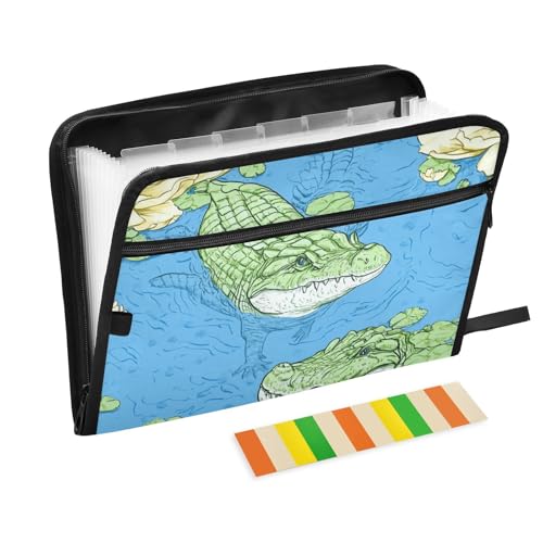 Hängeregistraturmappe mit Cartoon-Krokodilmuster, 13 Taschen, A4, Briefgröße, mit Reißverschluss zum Aufhängen, erweiterbare Mappe Hängeregistraturmappe mit Cartoon-Krokodilmuster, 13 Taschen, A4, Briefgröße, mit Reißverschluss zum Aufhängen, erweiterbare Mappe von voucong