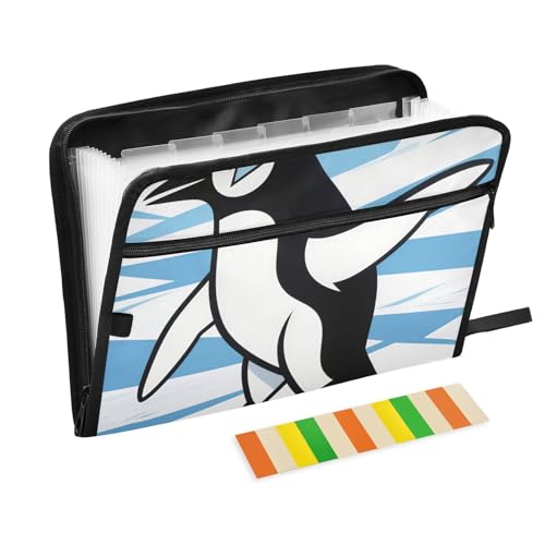 Hängeregistraturmappe mit Cartoon-Pinguin, 13 Taschen, A4, Briefgröße mit Reißverschluss, zum Erweitern von Aktenordnern von voucong
