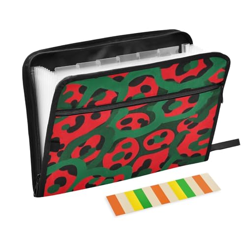 Hängeregistraturmappe mit Leopardenmuster, 13 Taschen, A4, Briefgröße, mit Reißverschluss, erweiterbare Mappe, Rot und Grün Hängeregistraturmappe mit Leopardenmuster, 13 Taschen, A4, Briefgröße, mit Reißverschluss, erweiterbare Mappe, Rot und Grün von voucong