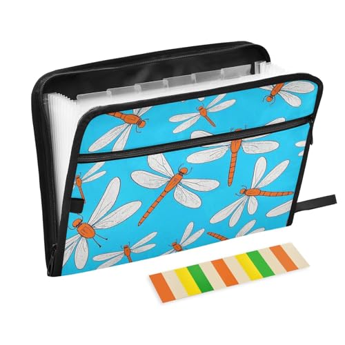 Hängeregistraturmappe mit niedlichem Cartoon-Tier-Motiv, Libellen, 13 Taschen, A4, Briefgröße mit Reißverschluss, für Papierordner von voucong