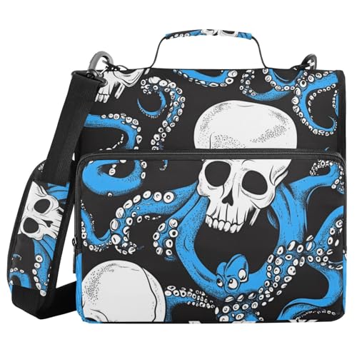 Halloween Schwarz und Weiß Totenkopf Blau Tier Meer 3,8 cm 3 Ringe Reißverschluss Ordner Organizer mit Griff und abnehmbarem Schultergurt Multi-Pocket Dokumentenmappe Organizer für Schule und Büro Halloween Schwarz und Weiß Totenkopf Blau Tier Meer 3,8 cm 3 Ringe Reißverschluss Ordner Organizer mit Griff und abnehmbarem Schultergurt Multi-Pocket Dokumentenmappe Organizer für Schule und Büro von voucong