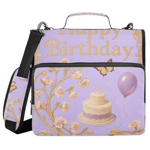 Happy Birthday Cake Purple 3,8 cm Ringbuch mit extra Taschen mit Griff und abnehmbarem Schultergurt, Laege Kapazität, Portfolio-Ordner für Schule und Büro, 3,8 cm von voucong