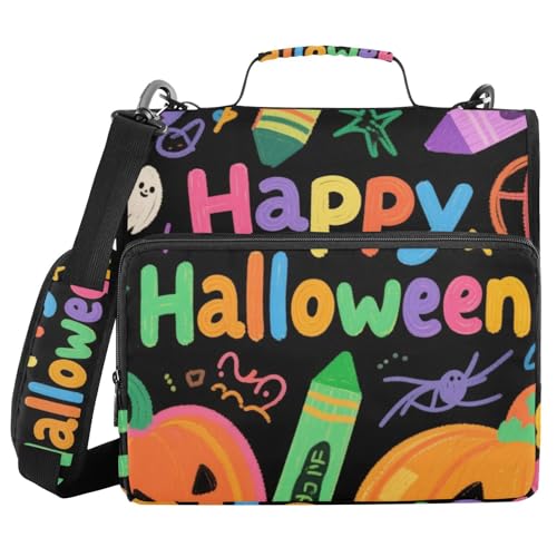 Happy Halloween Kürbis Bunte 3 Ringe 3,8 cm Organizer Ordner mit Schultergurt, wasserdichter Dokumentenmappe für die Schule von voucong