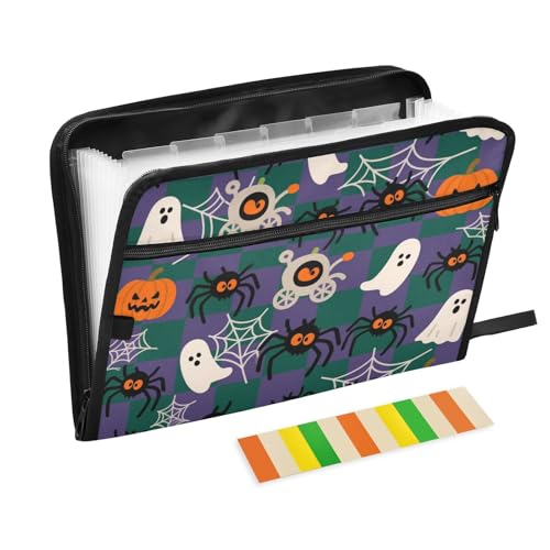 Happy Halloween Spinnennetz-Aktenordner, kariert, 13 Taschen, A4, Briefgröße mit Reißverschluss, zum Erweitern von Hängemappen von voucong