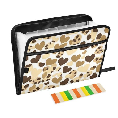 Happy Valentine Cartoon brauner Leoparden-Herz-Organizer mit Taschen, 13 Taschen, A4, Briefgröße mit Reißverschluss, für Akkordeon-Aktenordner Happy Valentine Cartoon brauner Leoparden-Herz-Organizer mit Taschen, 13 Taschen, A4, Briefgröße mit Reißverschluss, für Akkordeon-Aktenordner von voucong