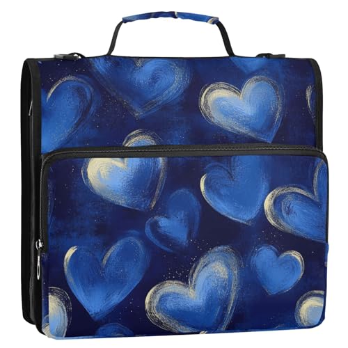 Hearts Ringbuch mit 3 Ringen, mit extra Taschen und Schultergurt, leicht zu tragen, tragbares Portfolio, geeignet für die Mittelschule, Königsblau Hearts Ringbuch mit 3 Ringen, mit extra Taschen und Schultergurt, leicht zu tragen, tragbares Portfolio, geeignet für die Mittelschule, Königsblau von voucong