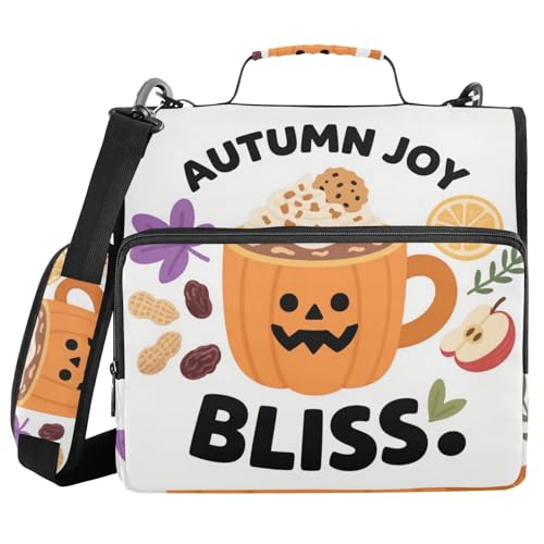 Hello Fall Autumn Pumpkin Drink 3,8 cm 3 Ringe Ordner mit extra Taschen mit Schultergurt und Griff, mehrere Taschen, Dokumentenmappe, Organizer für Büro, Schule von voucong