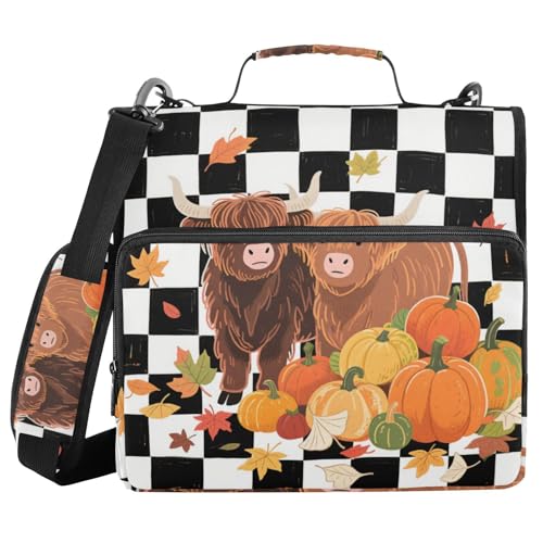 Hello Fall Bindertasche mit Reißverschluss, Motiv: Herbstkuh, Kürbis, 3,8 cm, mit Reißverschluss, Dokumentenmappe, Organizer für Büro, Schule von voucong