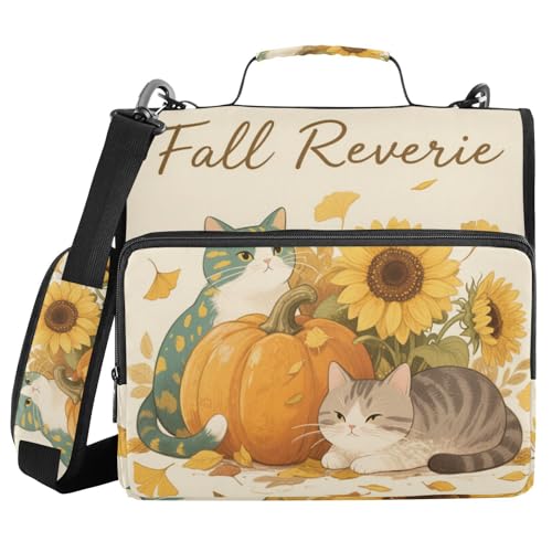 Hello Fall Herbst Katze Kürbis Sonnenblume 3 Ringe 3,8 cm Büroordner Organizer mit Gurt Laege Kapazität Dokumentenmappe Organizer für Mittelschule von voucong