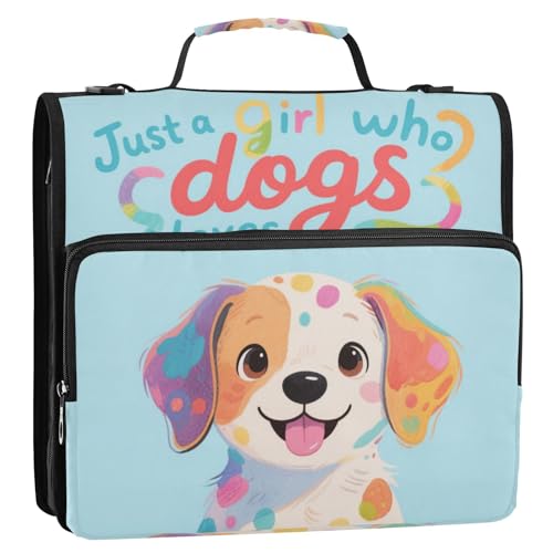 Just A Girl Who Loves Dogs Ringbuch mit 3 Ringen, Reißverschluss mit Schultergurt, leicht zu transportieren, Dokumenten-Aufbewahrungstasche für Schule/Büro von voucong