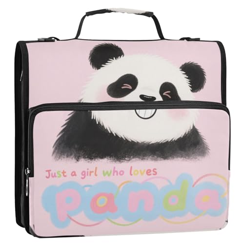 Just A Girl Who Loves Panda 3,8 cm 3 Ringe Schule Reißverschluss Ordner mit Gurt Mehrere Taschen Dokumentenmappe Organizer Geeignet für Mittelschule von voucong