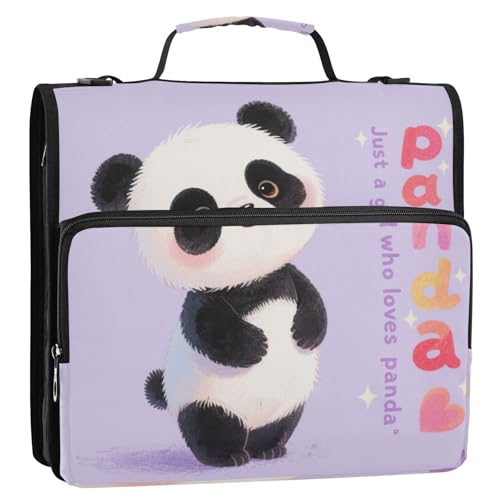 Just A Girl Who Loves Panda 3 Ringe 3,8 cm Reißverschluss Ordner Organizer mit Gurt Mehrere Taschen Dokumentenmappe Organizer für Mittelschule von voucong