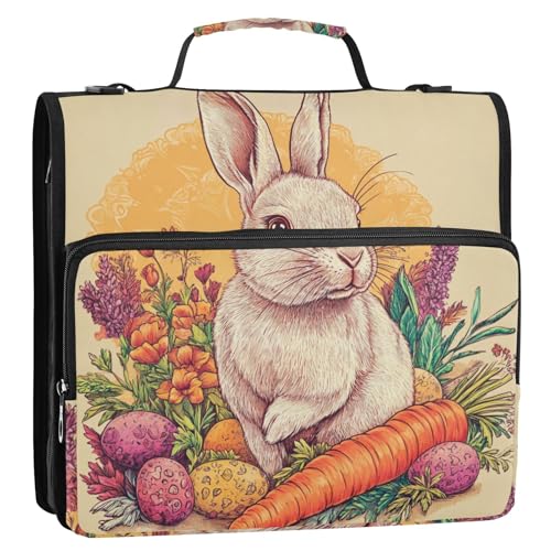 Karotten-Hase Happy Easter 3,8 cm 3-Ringbuch mit extra Taschen mit Schultergurt und Griff, Laege-Kapazität, Dokumentenmappe für die Schule von voucong