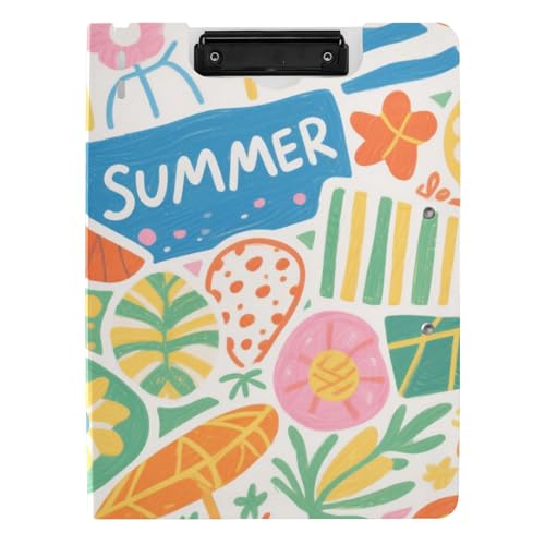 Klemmbrett, faltbar, bunt, Cartoon-Sommer, niedliches A4-Klemmbrett, Folio-Ordner, Doppel-Clips, Stifthalter, Still-Klemmbrett mit Abdeckung von voucong