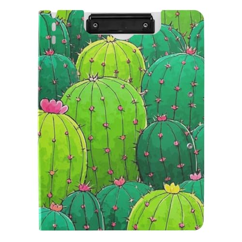 Klemmbrett, faltbar, niedlich, Cartoon-Pflanze, Kaktus, A4, Klemmbrett, Folio, zwei Metall-Clips, Stifthalter, Still-Clipboard mit festem Einband von voucong
