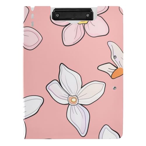 Klemmbrett / Klemmbrett, gefaltet, Cartoon-Blumenmuster, Narzissenblüten, Pfirsichweiß, A4, Clipfolio, zwei Metall-Clips, Stifthalter, Büro-Klemmbrett mit Abdeckung von voucong