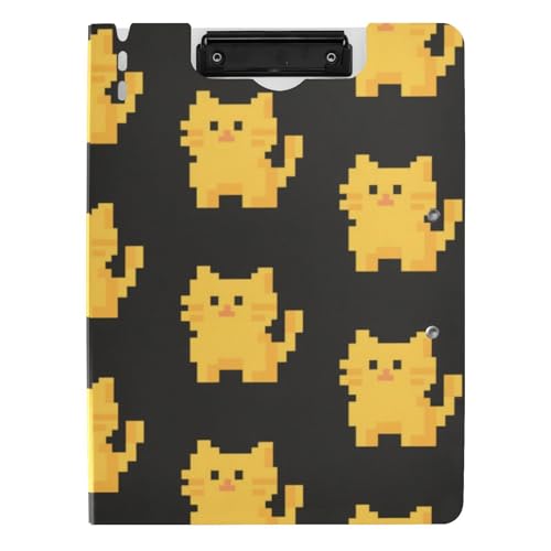 Klemmbrett A Cute Cartoon Gelb Pixel Katze A4 Klemmbrett mit Padfolio Doppelte Metallclips Stifthalter Büro Klemmbrett mit Abdeckung von voucong