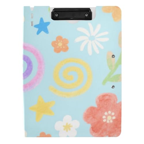 Klemmbrett-Mappe, Cartoon-Design, niedliche und bunte runde Blumen, A4, Klemmbrett, Folio, zwei Metall-Clips, Stifthalter, Schul-Klemmbrett mit Abdeckung Klemmbrett-Mappe, Cartoon-Design, niedliche und bunte runde Blumen, A4, Klemmbrett, Folio, zwei Metall-Clips, Stifthalter, Schul-Klemmbrett mit Abdeckung von voucong