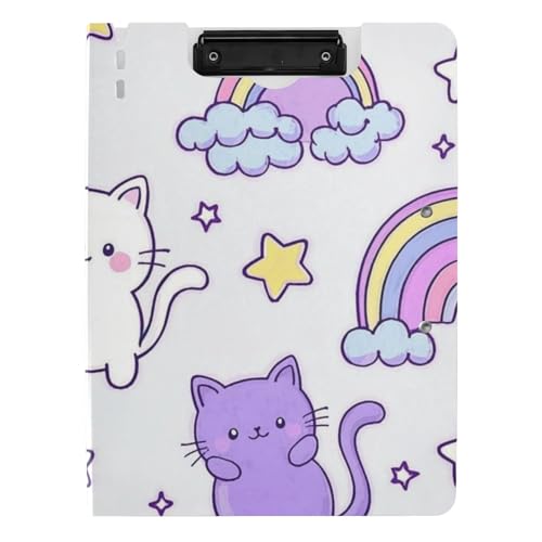 Klemmbrett-Ordner, niedliches Cartoon-Katzen-Stern-Design, violett, pfirsichfarben, A4, Klemmbrett, Ordner, horizontale und vertikale Doppel-Clips, Still-Clipboard mit Abdeckung von voucong