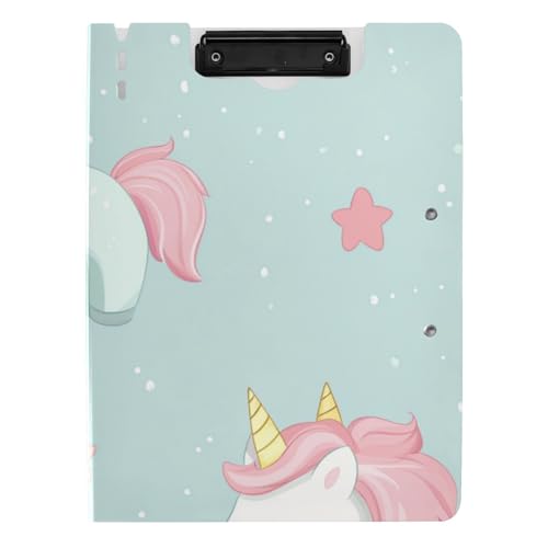 Klemmbrettmappe Cartoon Einhörner Niedlich Grün A4 Klemmbrett Binder Horizontal und Vertikal Doppelclips Still-Klemmbrett mit Hardcover von voucong