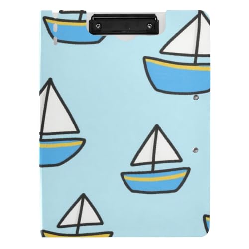 Klemmbrettmappe mit Aufbewahrung, Cartoon-Schiff, Boot, Blau, A4-Klemmbrett, Folio, doppelte Metallklammern, Stifthalter, Still-Clipboard mit Abdeckung von voucong