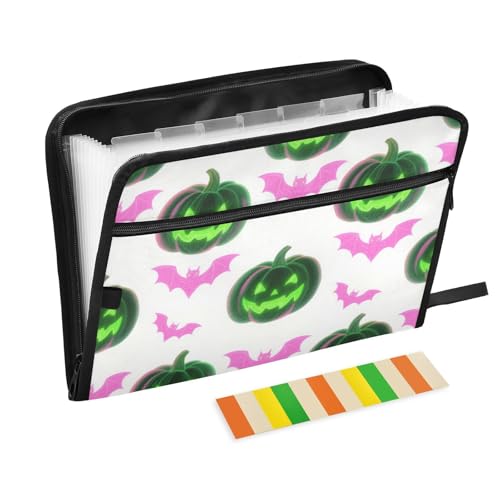 Leuchtender Kürbis-Ordner mit Trennwänden, 13 Taschen, A4, Briefgröße mit Reißverschluss, für Bürobedarf, Rosa / Grün Leuchtender Kürbis-Ordner mit Trennwänden, 13 Taschen, A4, Briefgröße mit Reißverschluss, für Bürobedarf, Rosa / Grün von voucong